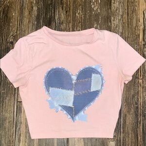 Pink Heart Patch Kids Shirt